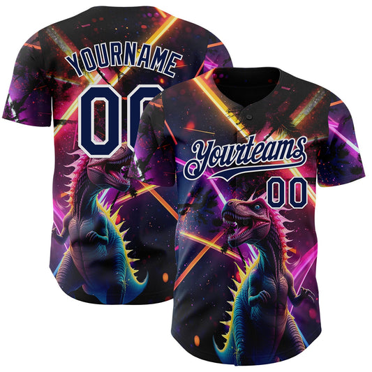 Custom Black Navy Purple-White Cyber Tropical Palm Trees Music Festival Gothic Fantasy Authentic Baseball Jersey