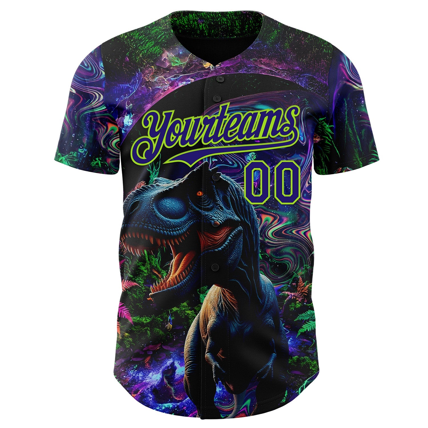 Custom Black Dark Purple-Neon Green Cyber Tropical Palm Trees Music Festival Gothic Fantasy Authentic Baseball Jersey