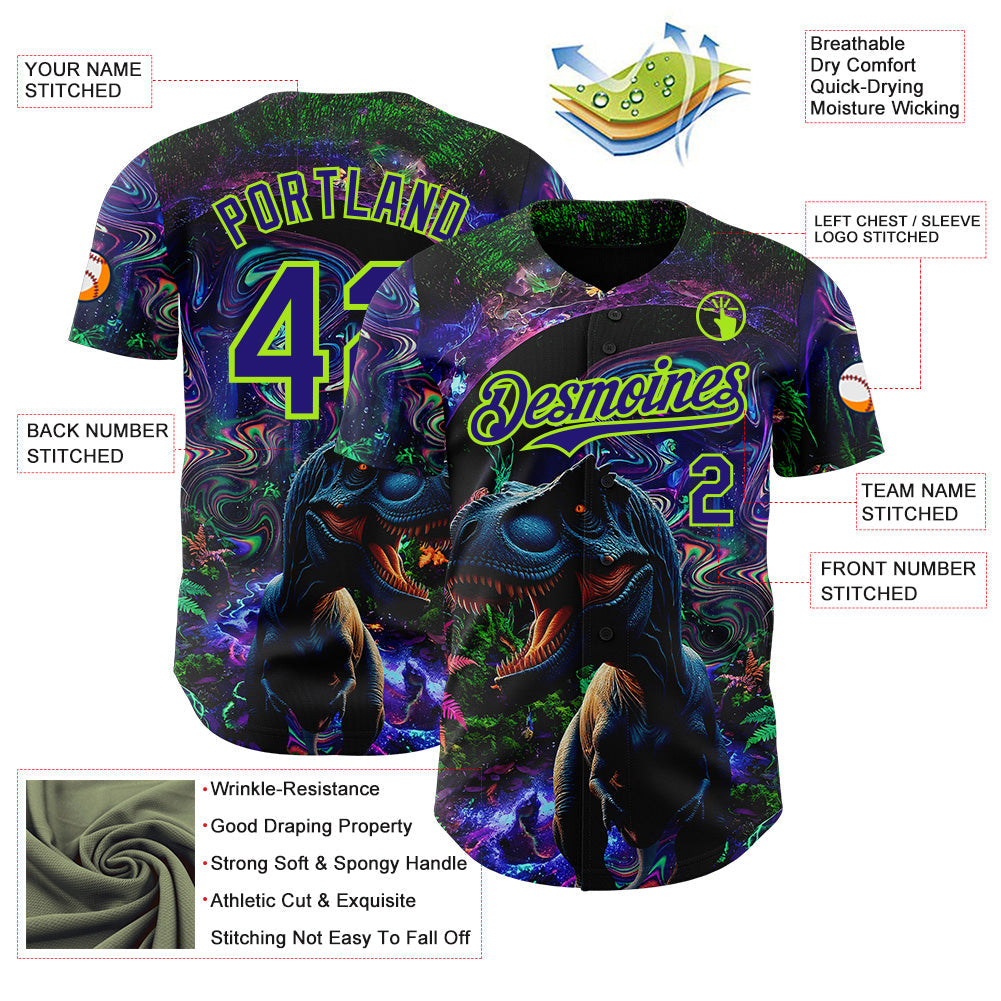 Custom Black Dark Purple-Neon Green Cyber Tropical Palm Trees Music Festival Gothic Fantasy Authentic Baseball Jersey