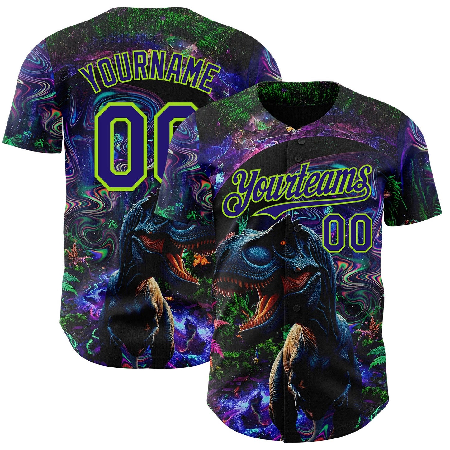 Custom Black Dark Purple-Neon Green Cyber Tropical Palm Trees Music Festival Gothic Fantasy Authentic Baseball Jersey