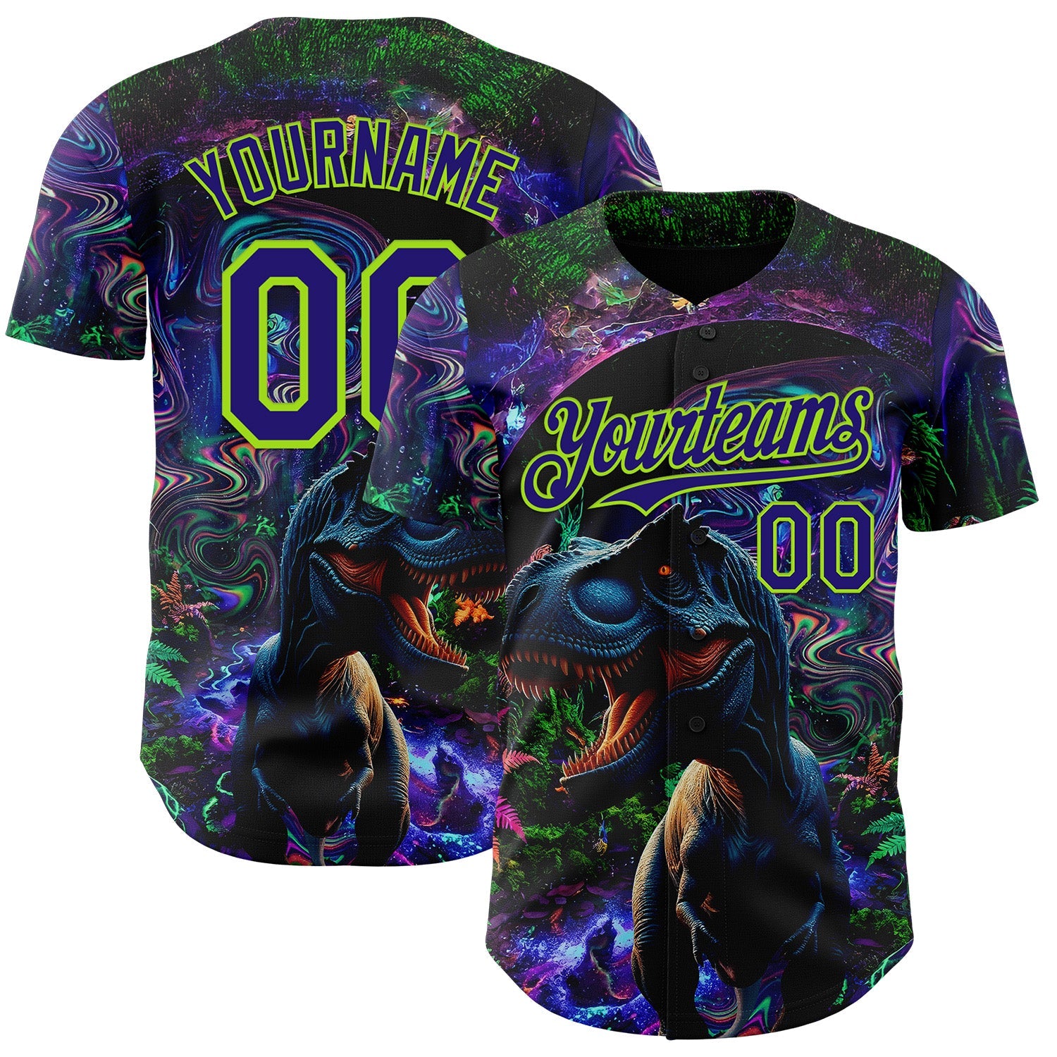 Custom Black Dark Purple-Neon Green Cyber Tropical Palm Trees Music Festival Gothic Fantasy Authentic Baseball Jersey