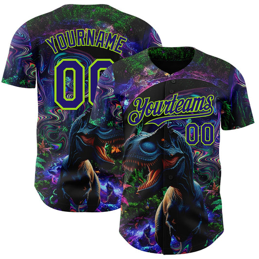Custom Black Dark Purple-Neon Green Cyber Tropical Palm Trees Music Festival Gothic Fantasy Authentic Baseball Jersey