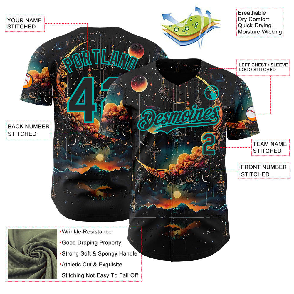 Custom Black-Aqua Galaxy Star Nebula Authentic Baseball Jersey
