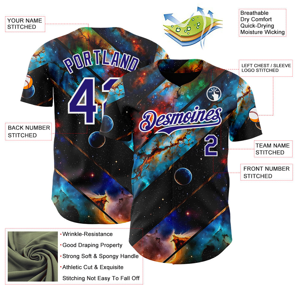 Custom Black Dark Purple-White Galaxy Star Nebula Authentic Baseball Jersey
