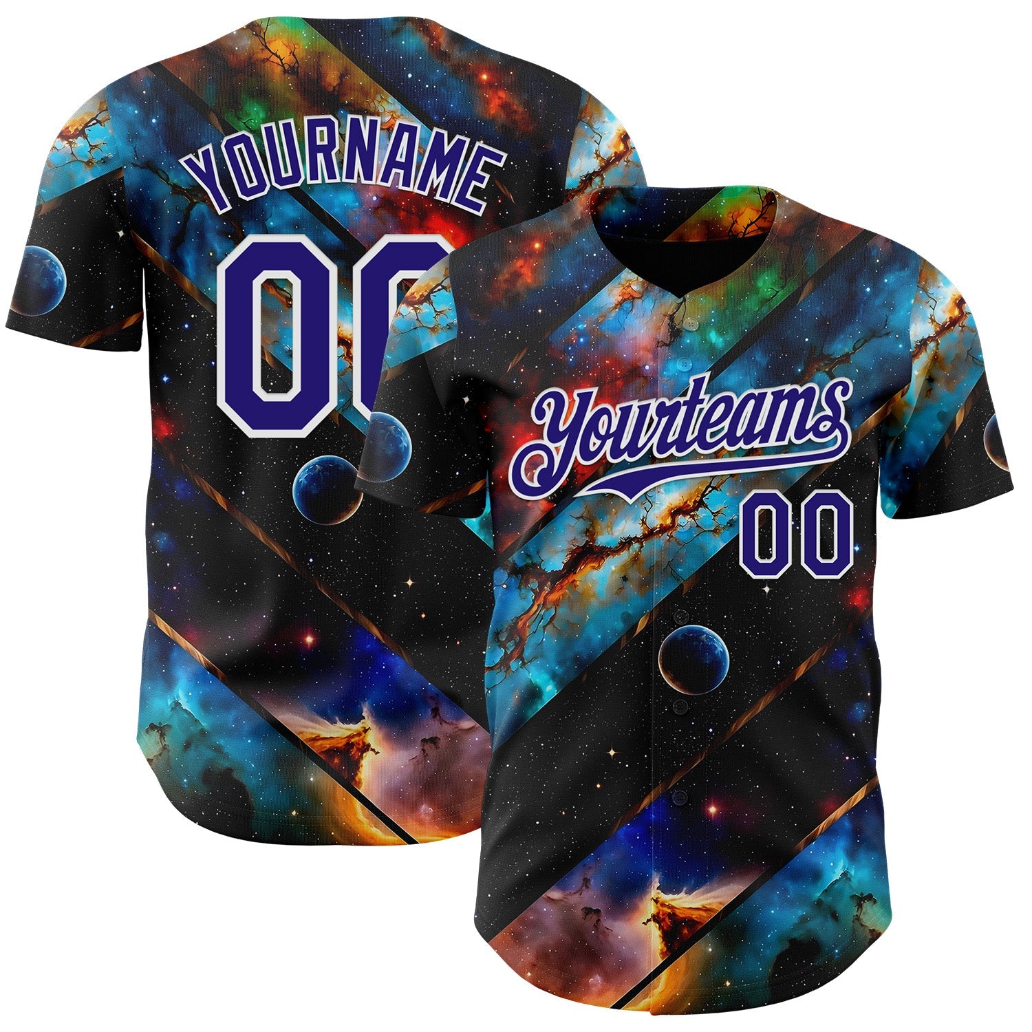 Custom Black Dark Purple-White Galaxy Star Nebula Authentic Baseball Jersey