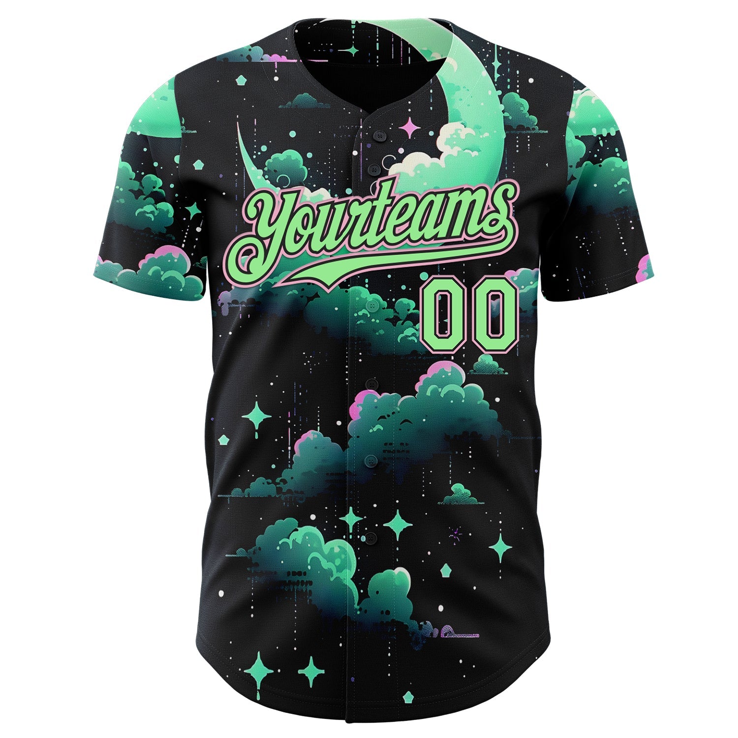 Custom Black Pea Green-Light Pink Galaxy Star Nebula Authentic Baseball Jersey