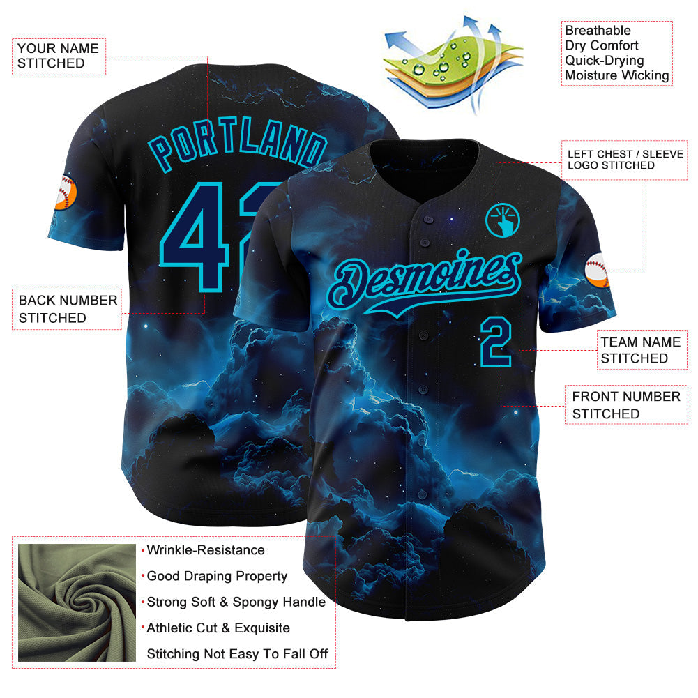 Custom Black Navy-Lakes Blue Galaxy Star Nebula Authentic Baseball Jersey