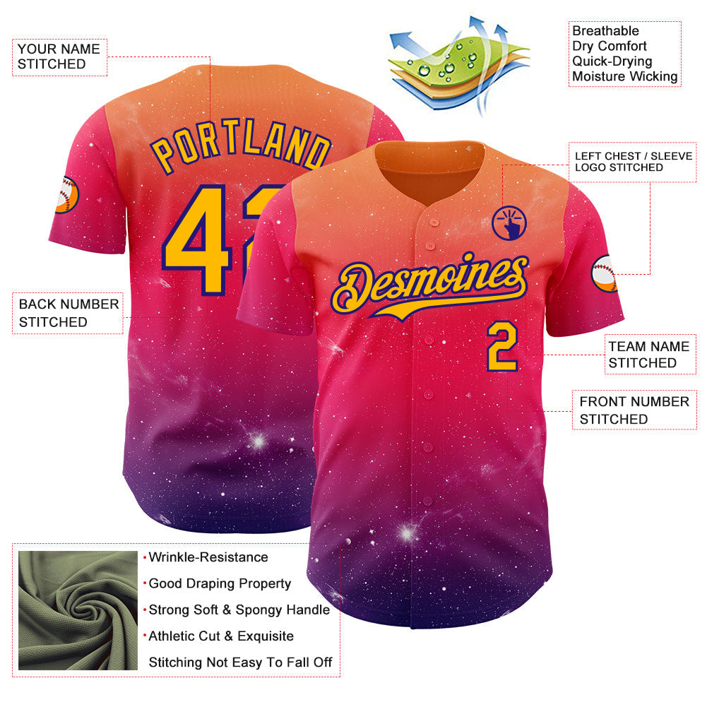 Custom Orange Gold Red-Dark Purple Galaxy Star Gradient Authentic Baseball Jersey