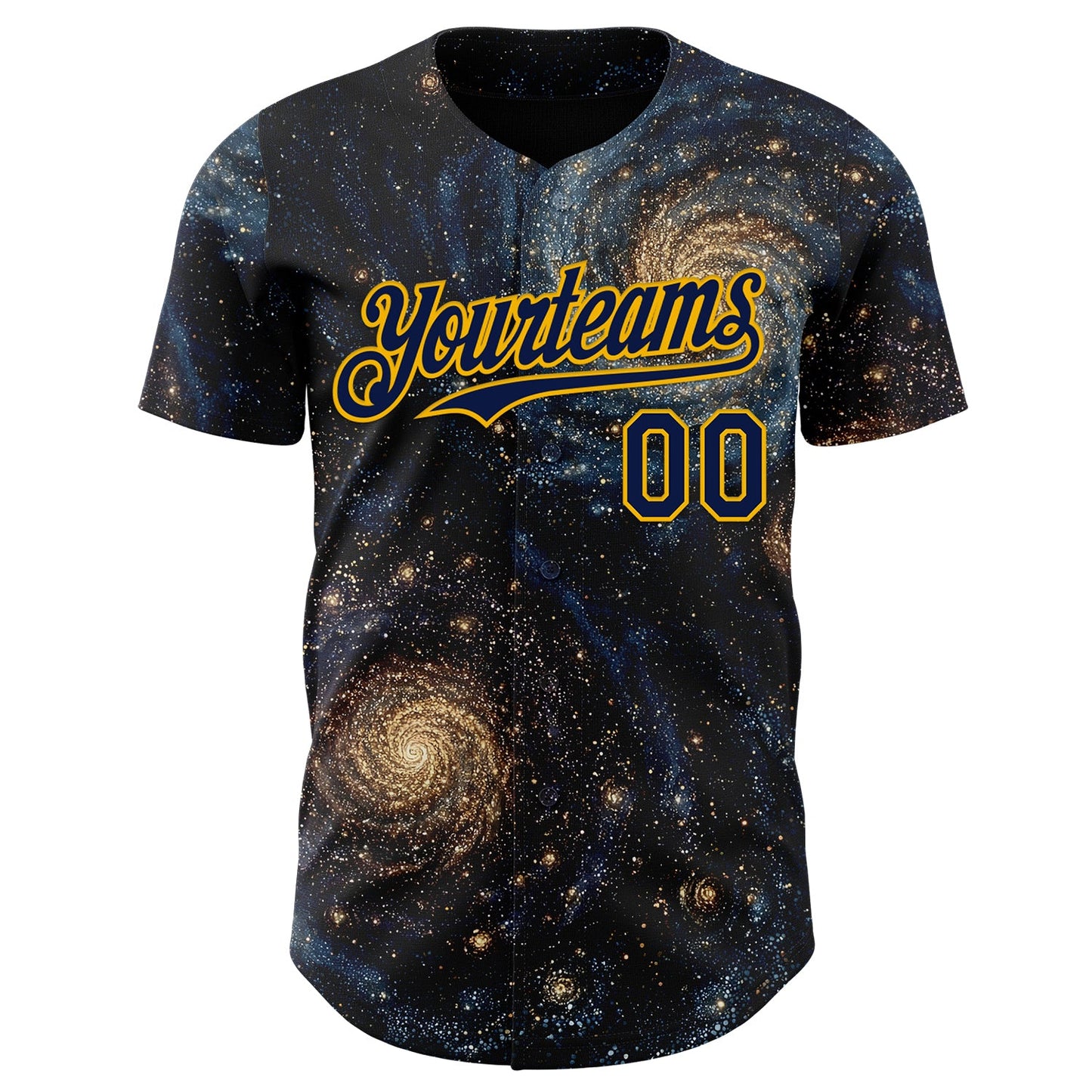 Custom Black Navy-Gold Galaxy Star Authentic Baseball Jersey