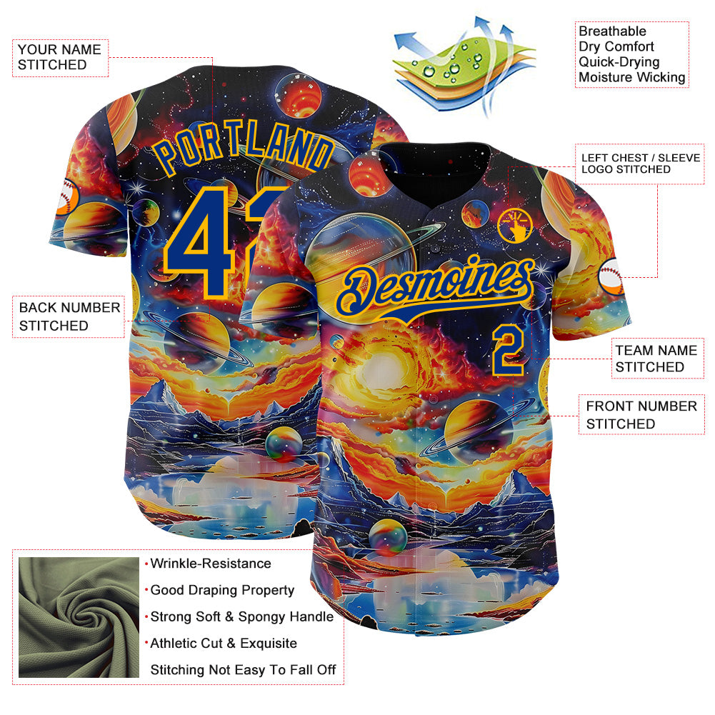 Custom Black Royal-Gold Galaxy Star Nebula Authentic Baseball Jersey
