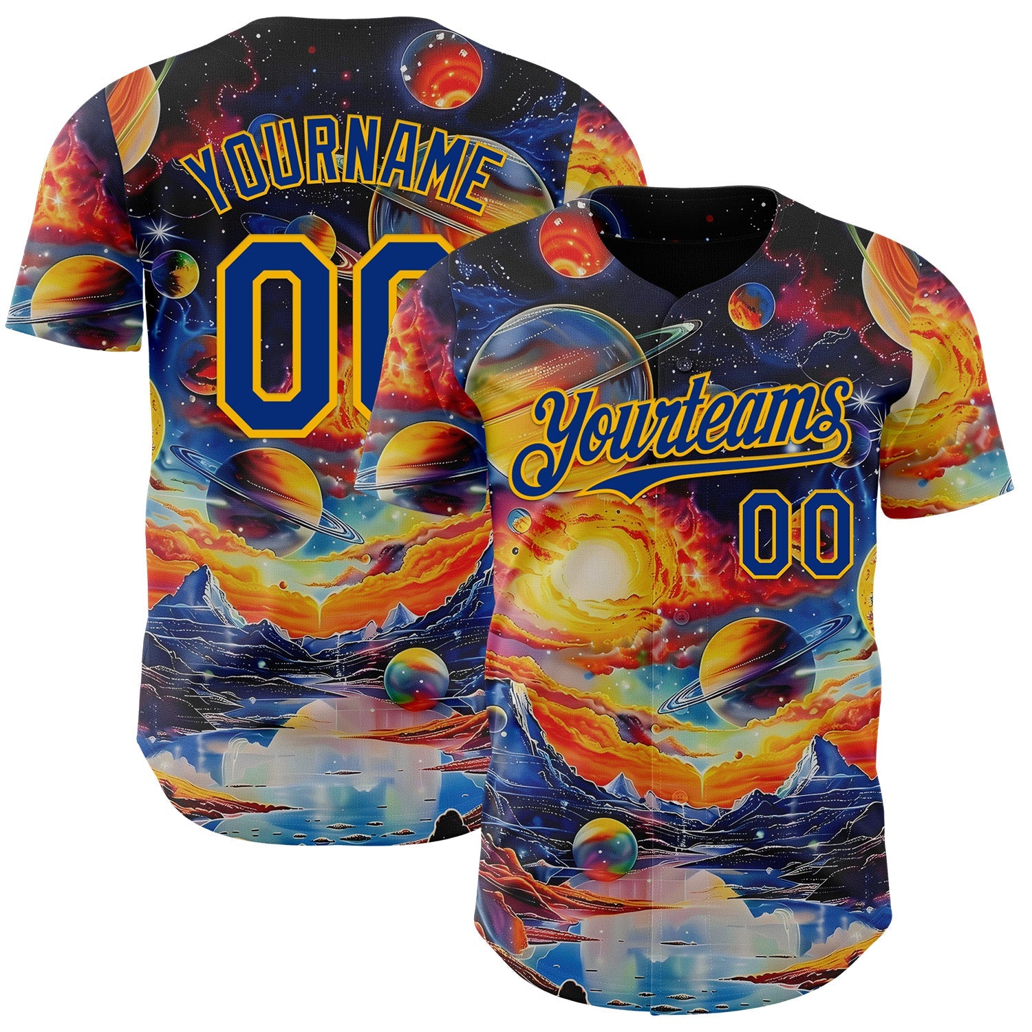 Custom Black Royal-Gold Galaxy Star Nebula Authentic Baseball Jersey