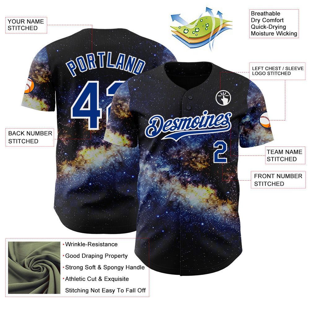 Custom Black Royal-White Galaxy Star Nebula Authentic Baseball Jersey