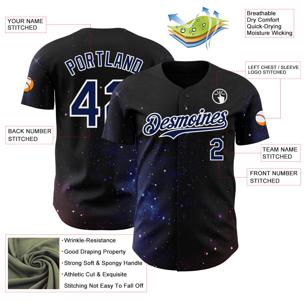 Custom Black Navy-White Galaxy Star Authentic Baseball Jersey