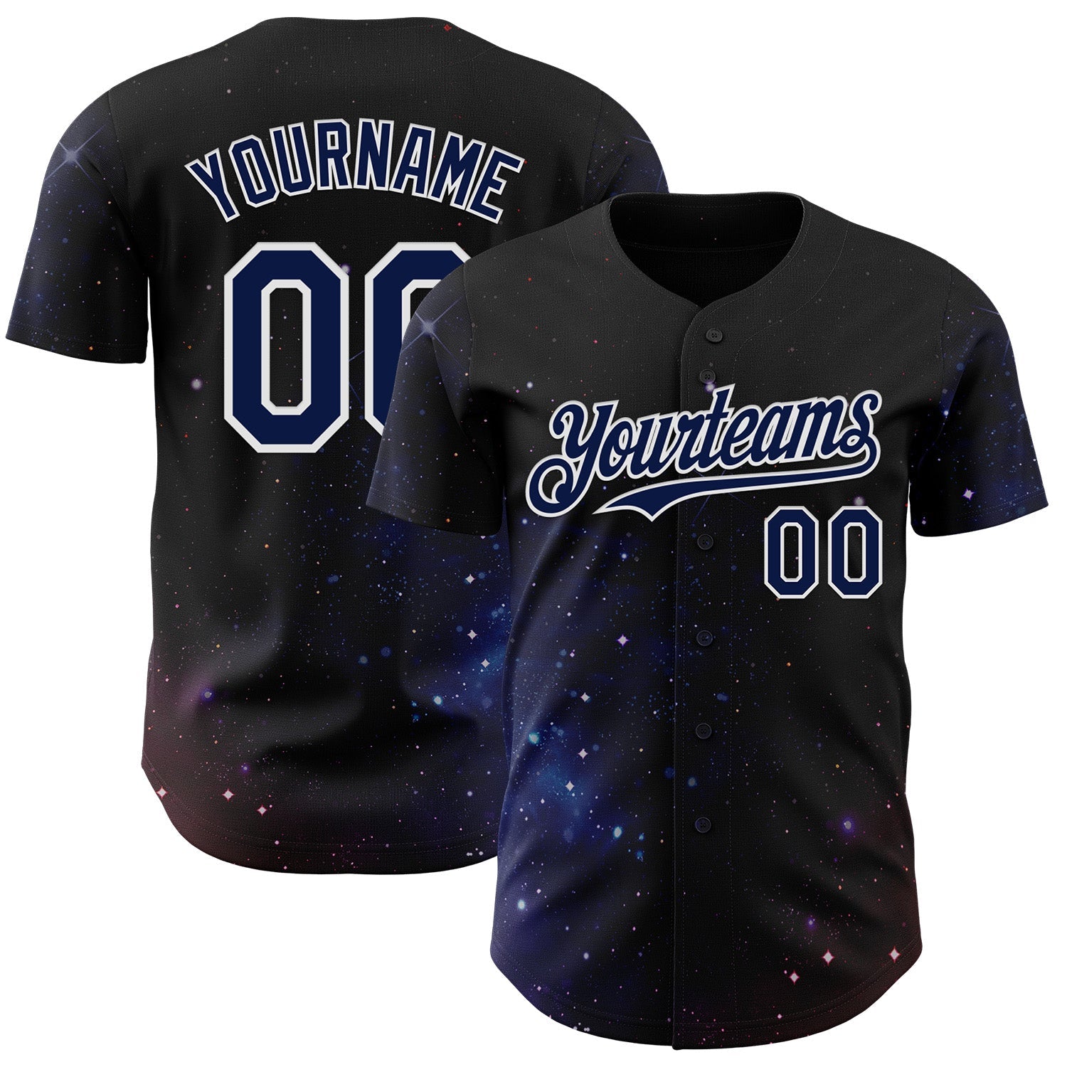 Custom Black Navy-White Galaxy Star Authentic Baseball Jersey