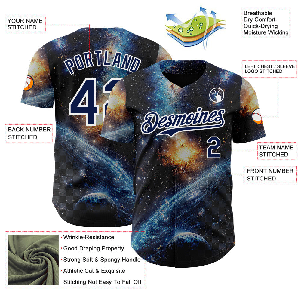 Custom Black Navy-White Galaxy Star Nebula Authentic Baseball Jersey