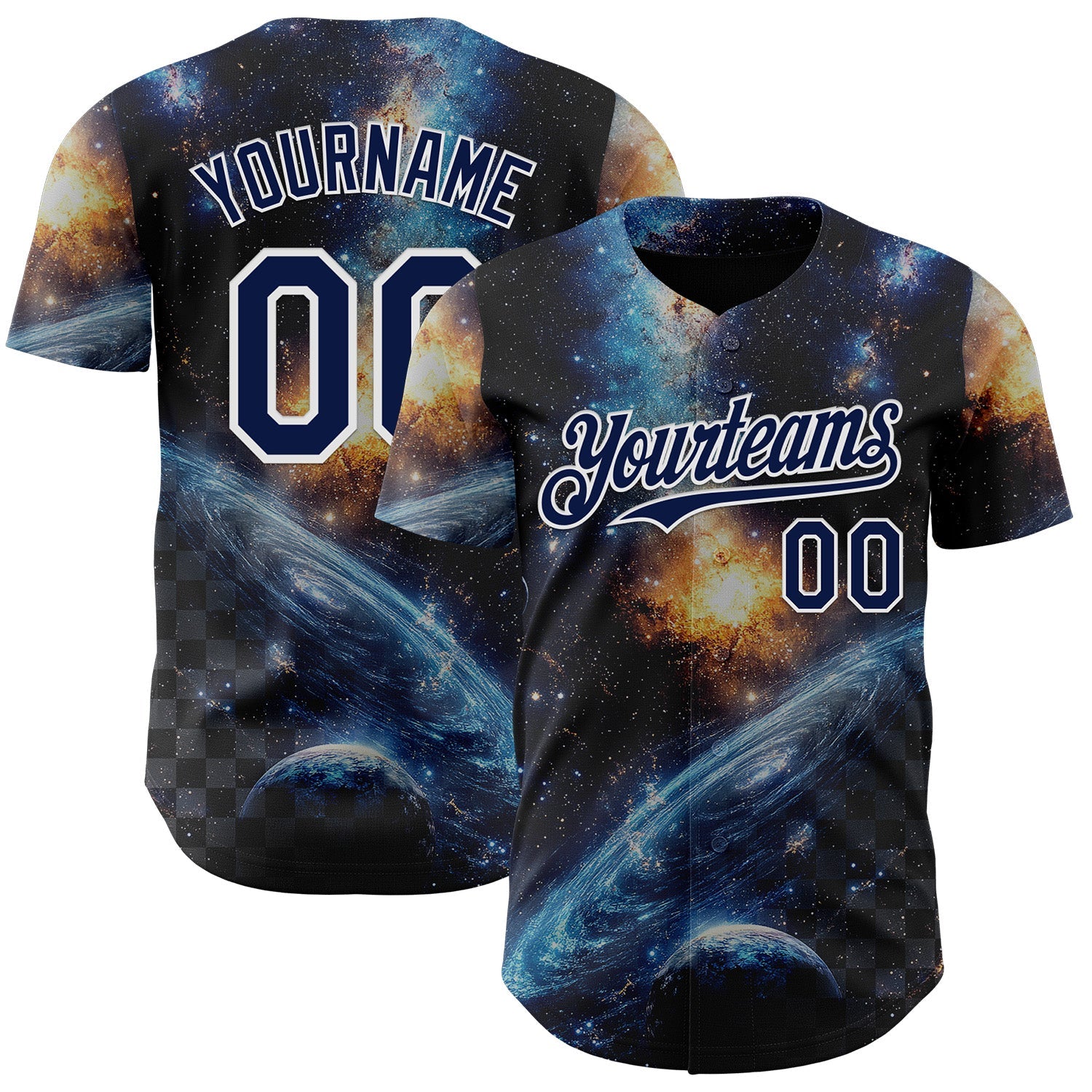 Custom Black Navy-White Galaxy Star Nebula Authentic Baseball Jersey