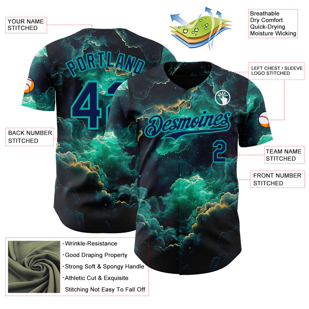 Custom Navy-Aqua Galaxy Star Nebula Authentic Baseball Jersey