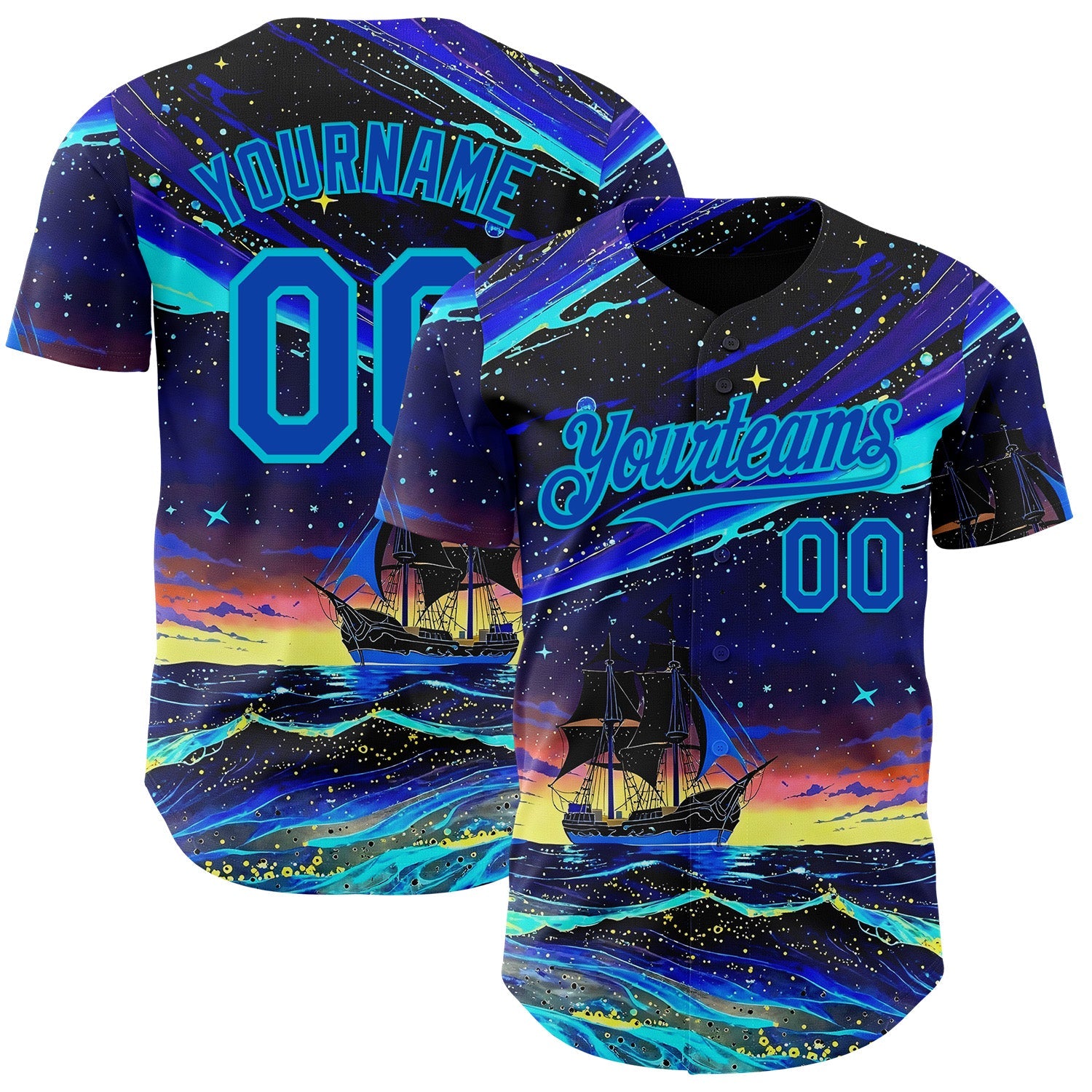 Custom Black Thunder Blue-Lakes Blue Galaxy Star Authentic Baseball Jersey