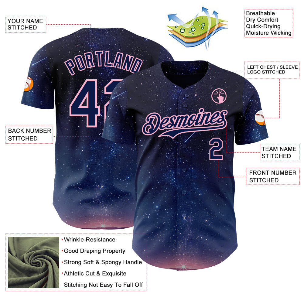 Custom Navy-Light Pink Galaxy Star Authentic Baseball Jersey