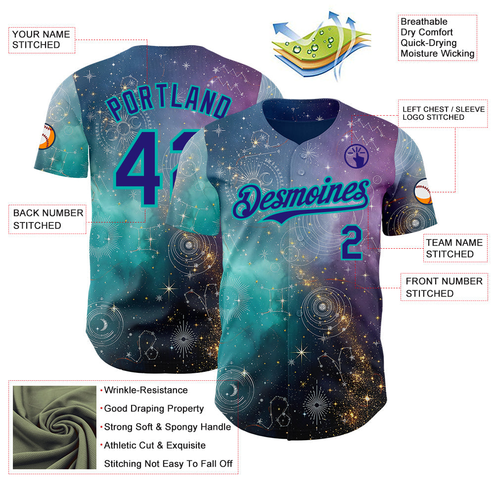 Custom Purple Dark Purple Gray-Aqua Galaxy Star Nebula Authentic Baseball Jersey