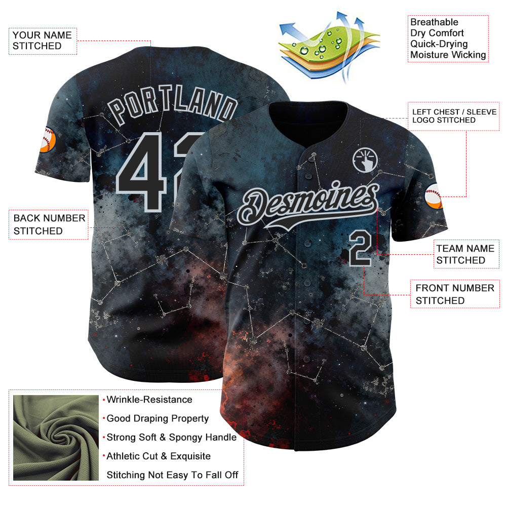 Custom Navy Black-Silver Galaxy Star Nebula Authentic Baseball Jersey