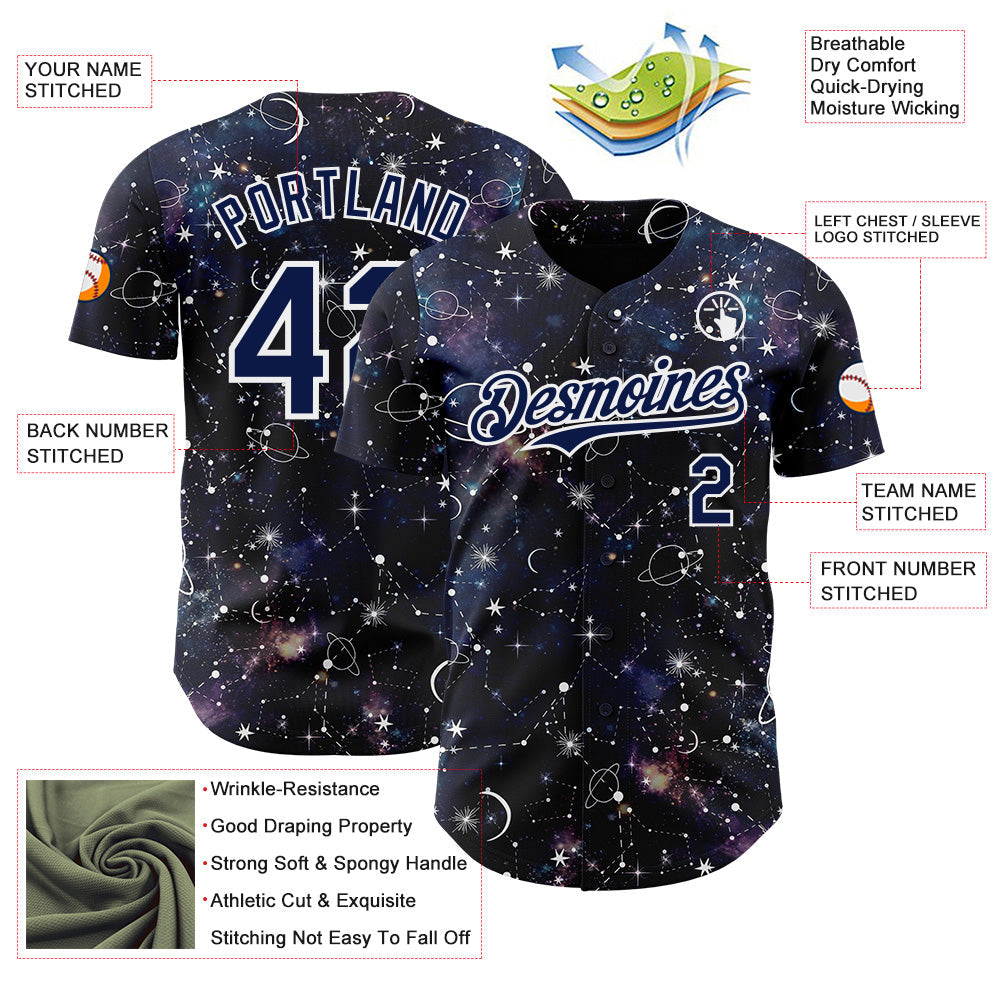 Custom Navy-White Galaxy Star Nebula Authentic Baseball Jersey