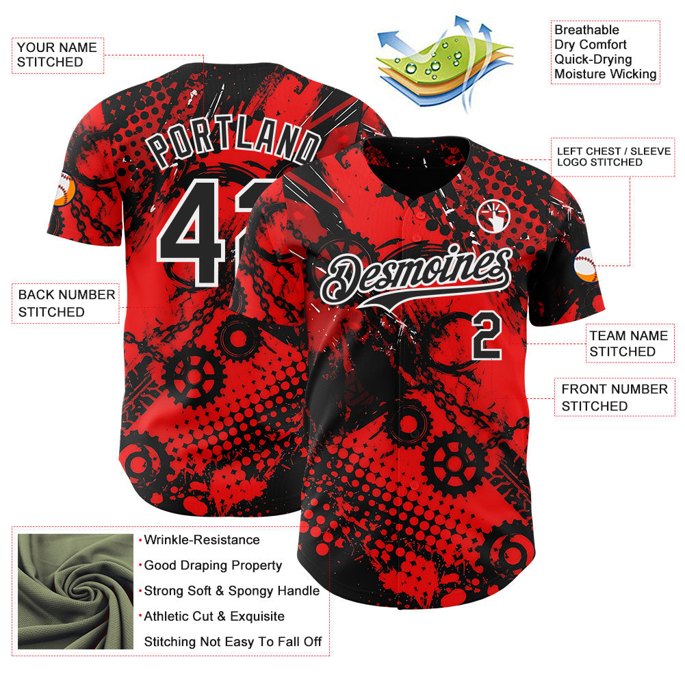 Custom Red Black-White 3D Pattern Design Motorcycle Motocross Halftone Dot Authentic Baseball Jersey