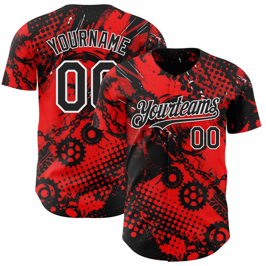 Custom Red Black-White 3D Pattern Design Motorcycle Motocross Halftone Dot Authentic Baseball Jersey