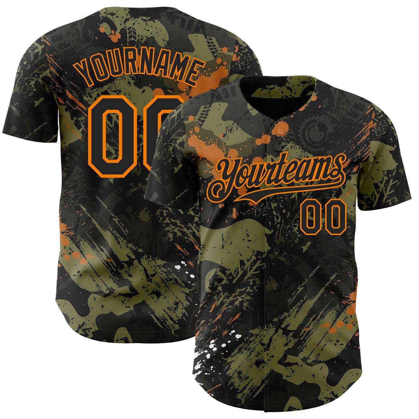 Custom Black Olive-Bay Orange 3D Pattern Design Motorcycle Motocross Splash Authentic Baseball Jersey