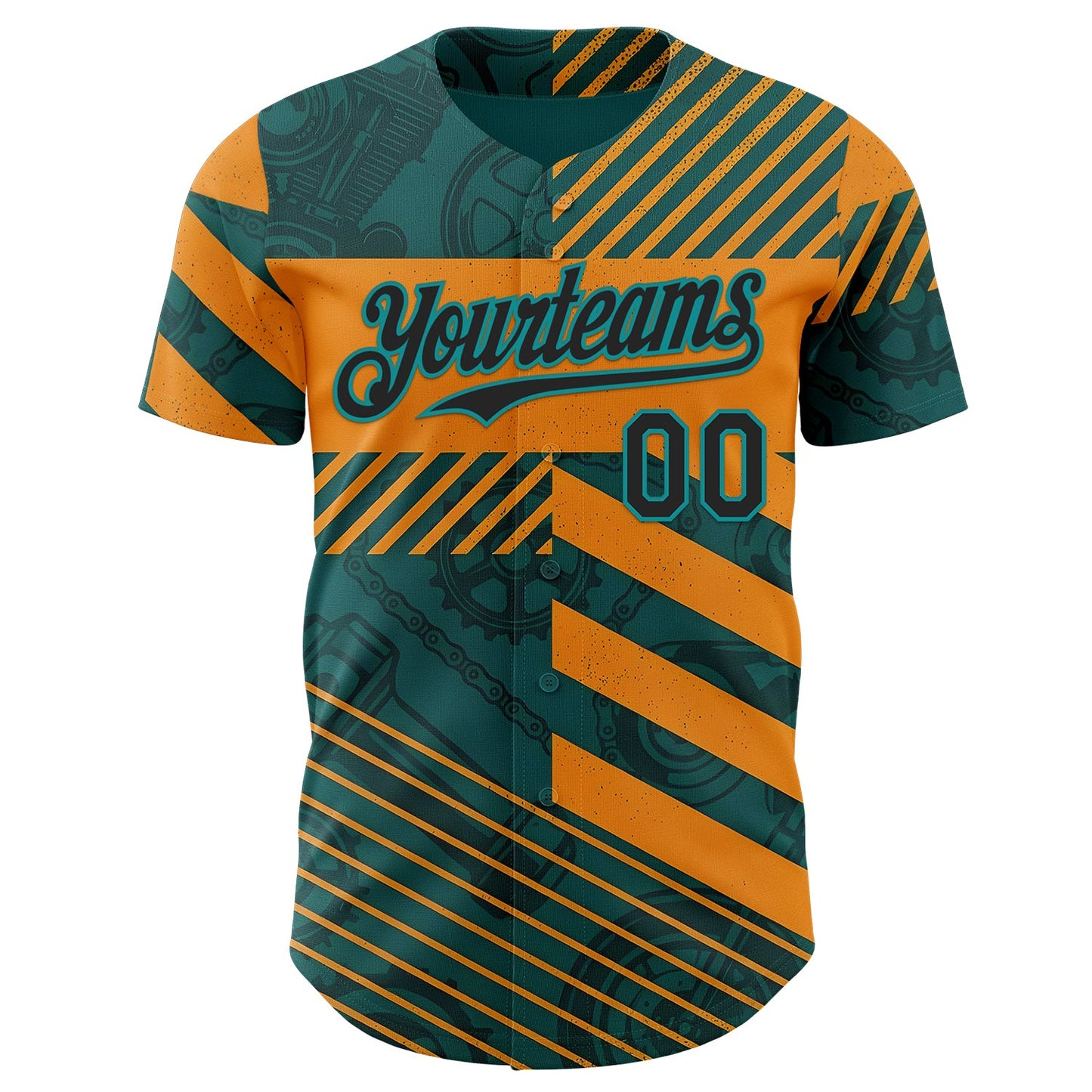 Custom Teal Black-Orange 3D Pattern Design Motorcycle Motocross Stripe Authentic Baseball Jersey