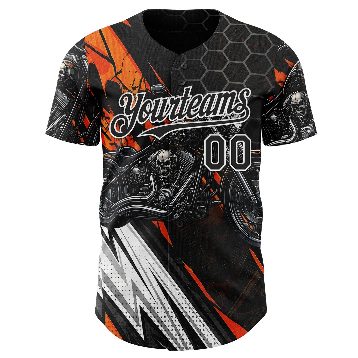 Custom Black Orange Gray-White 3D Pattern Design Motorcycle Motocross Skull Authentic Baseball Jersey
