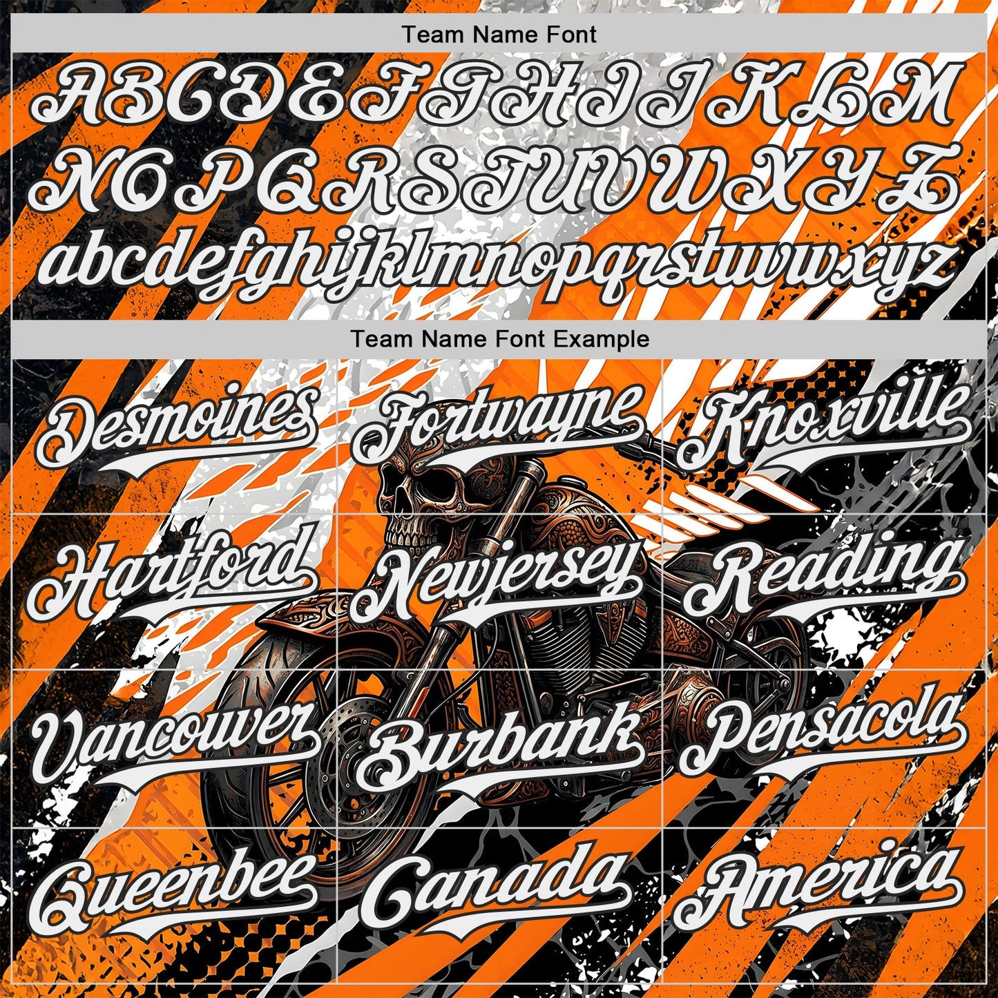 Custom Orange White Gray-Black 3D Pattern Design Motorcycle Motocross Skull Authentic Baseball Jersey