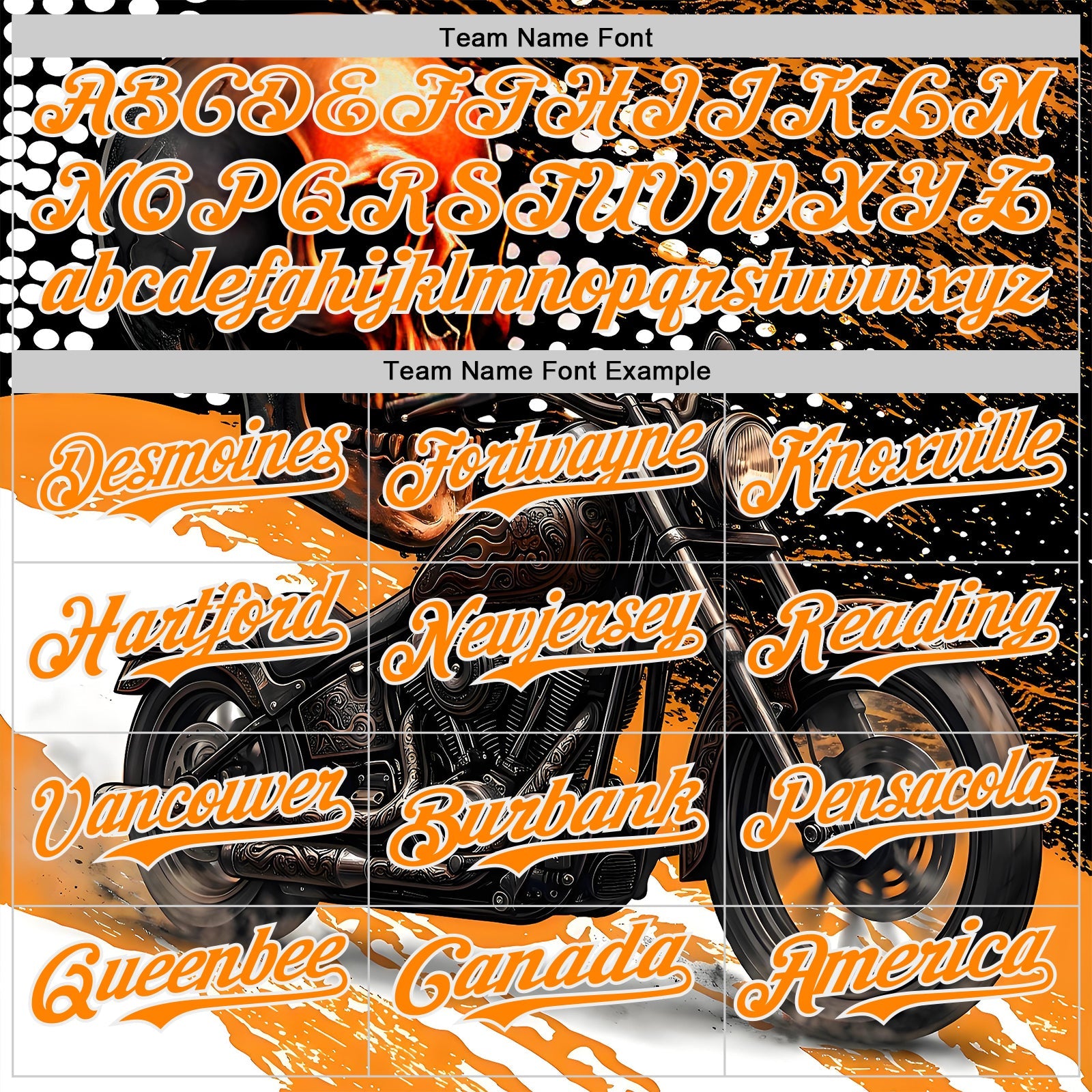 Custom Black Bay Orange Orange-White 3D Pattern Design Motorcycle Motocross Skull Authentic Baseball Jersey
