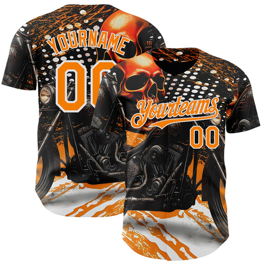 Custom Black Bay Orange Orange-White 3D Pattern Design Motorcycle Motocross Skull Authentic Baseball Jersey