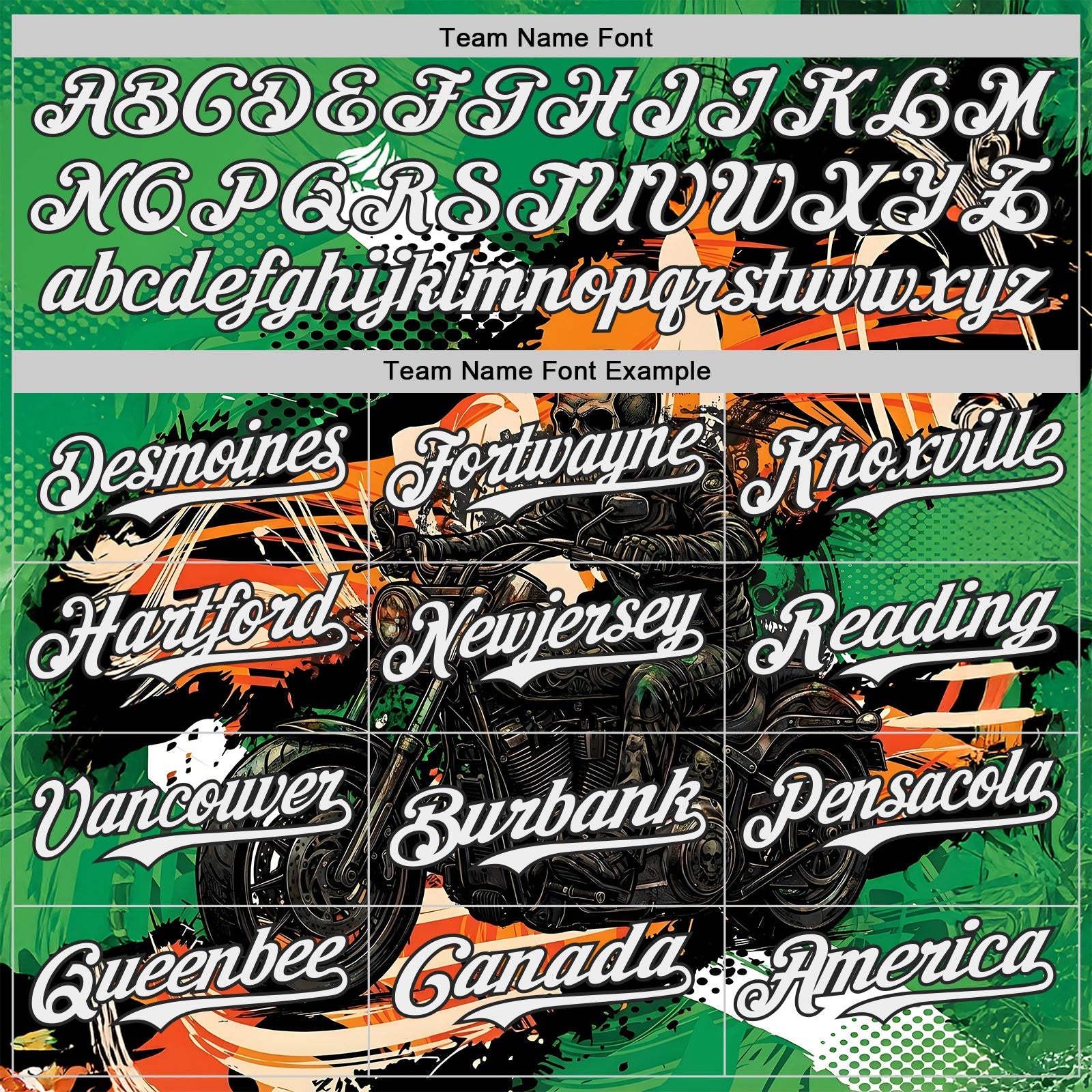 Custom Green White Orange Cream-Black 3D Pattern Design Motorcycle Motocross Skull Authentic Baseball Jersey