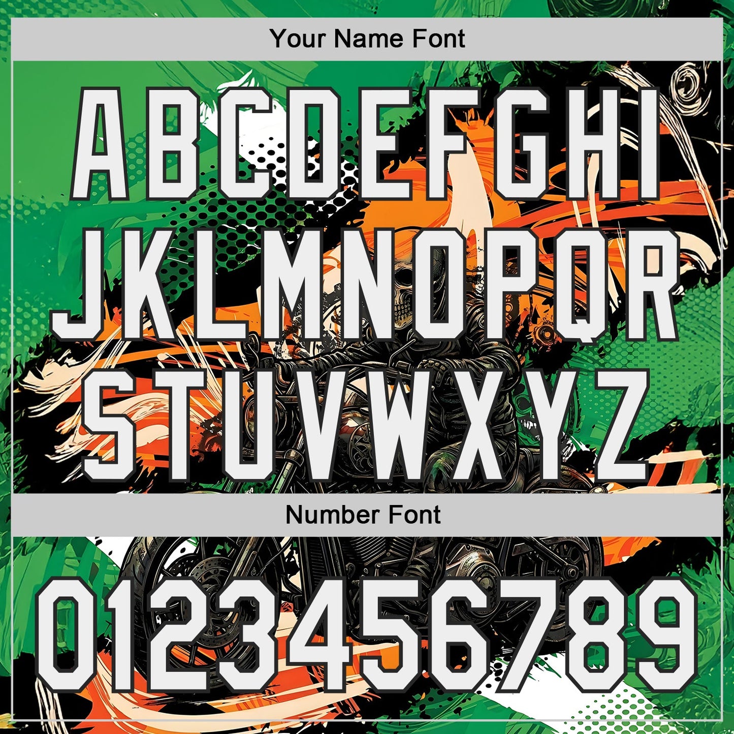 Custom Green White Orange Cream-Black 3D Pattern Design Motorcycle Motocross Skull Authentic Baseball Jersey