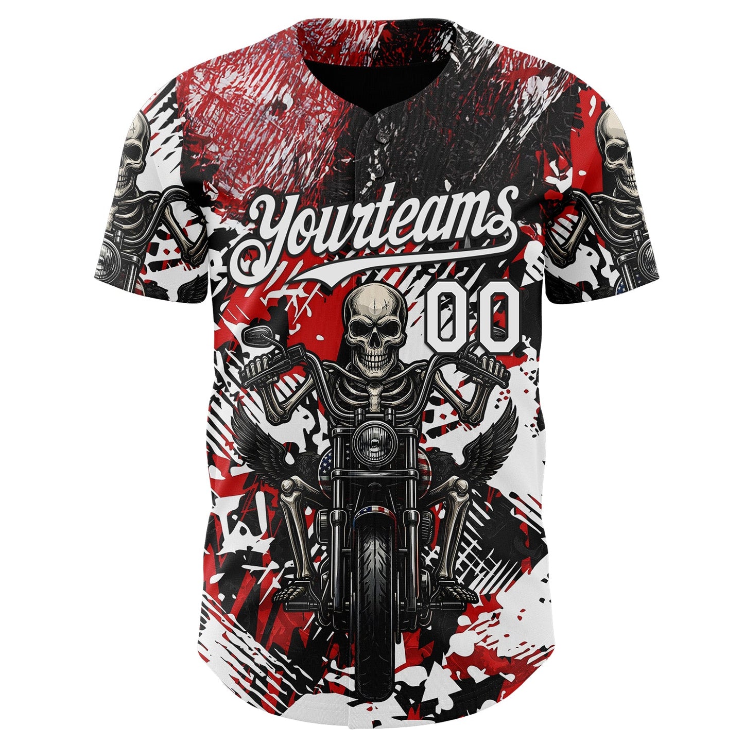 Custom Red White-Black 3D Pattern Design Motorcycle Motocross Skull Authentic Baseball Jersey
