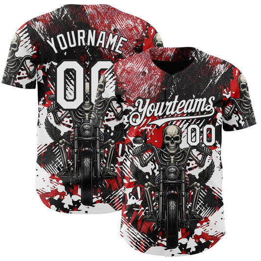 Custom Red White-Black 3D Pattern Design Motorcycle Motocross Skull Authentic Baseball Jersey
