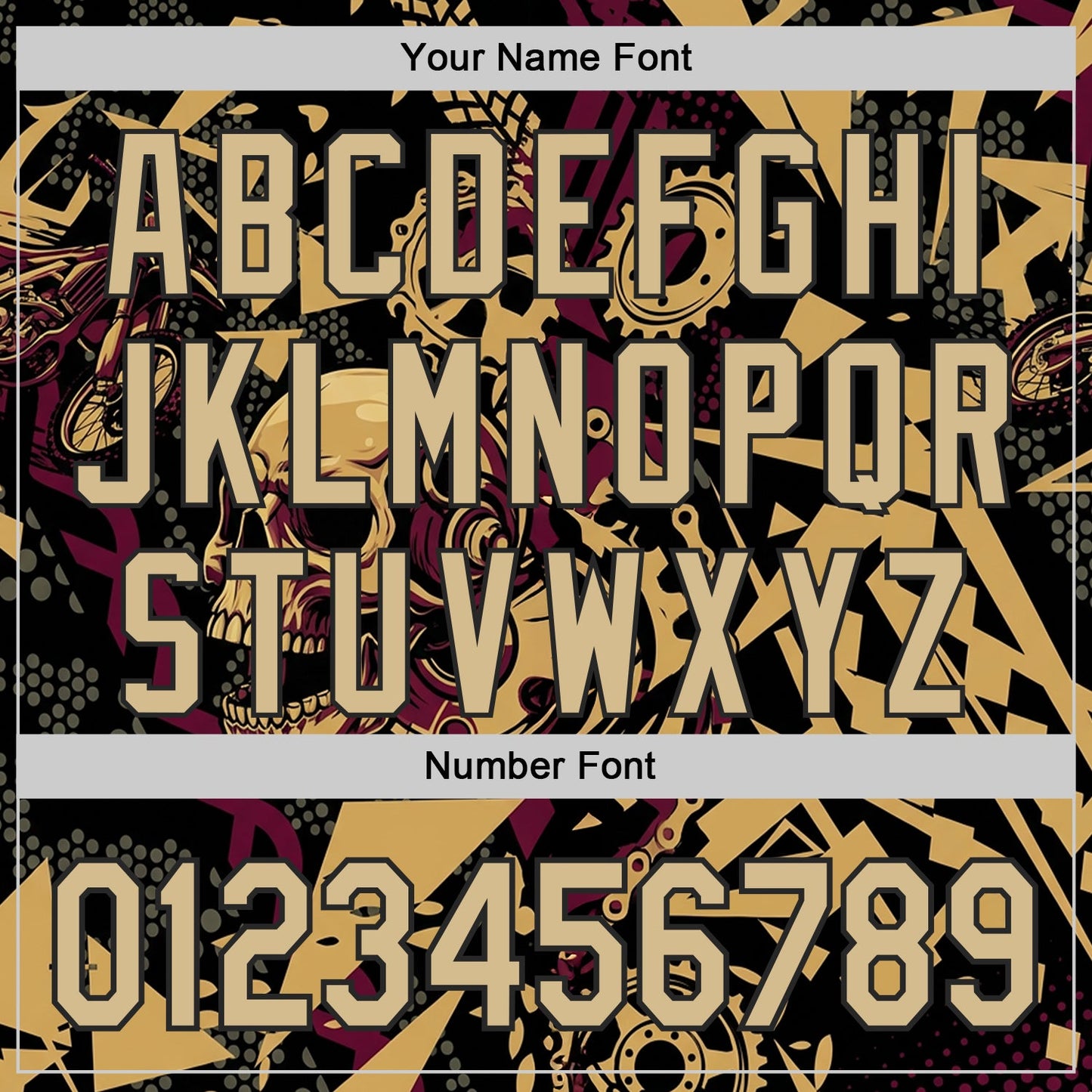 Custom Black Vegas Gold Old Gold-Red 3D Pattern Design Motorcycle Motocross Skull Authentic Baseball Jersey