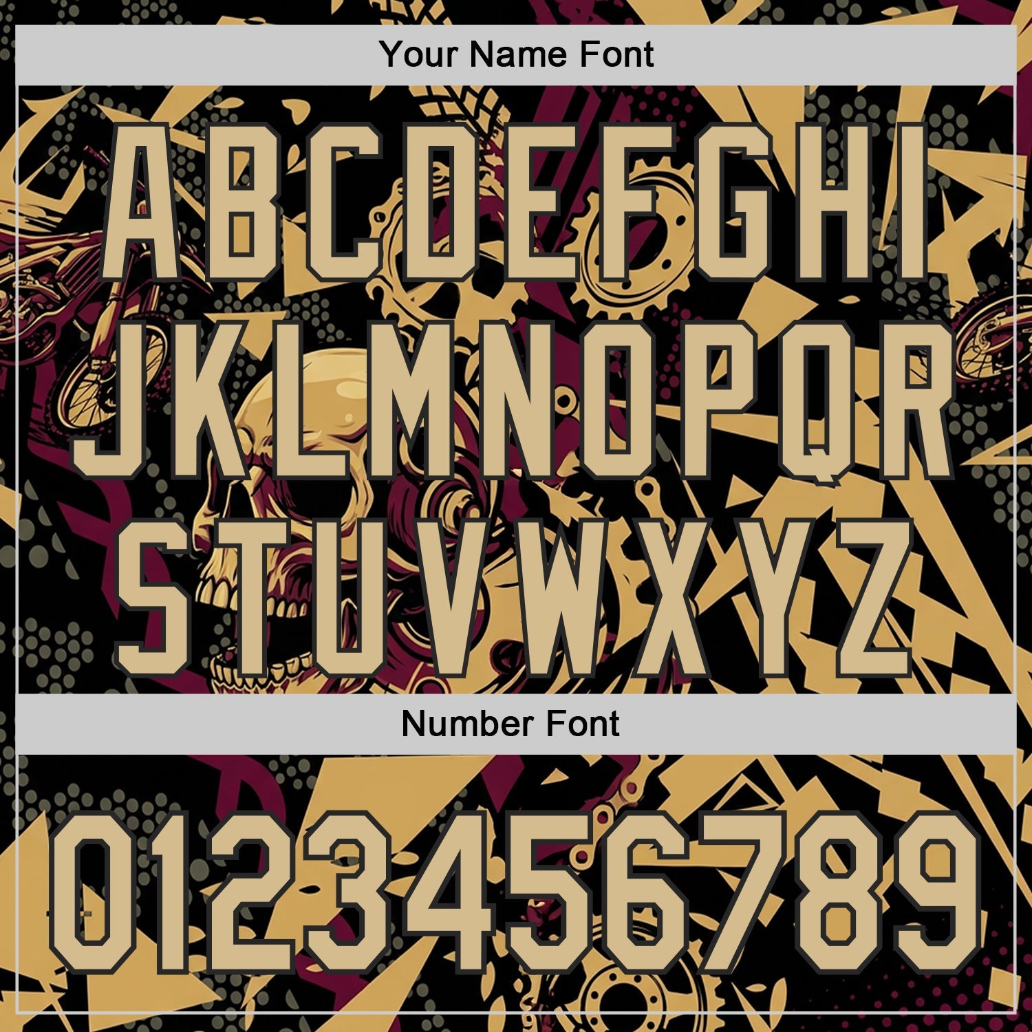 Custom Black Vegas Gold Old Gold-Red 3D Pattern Design Motorcycle Motocross Skull Authentic Baseball Jersey