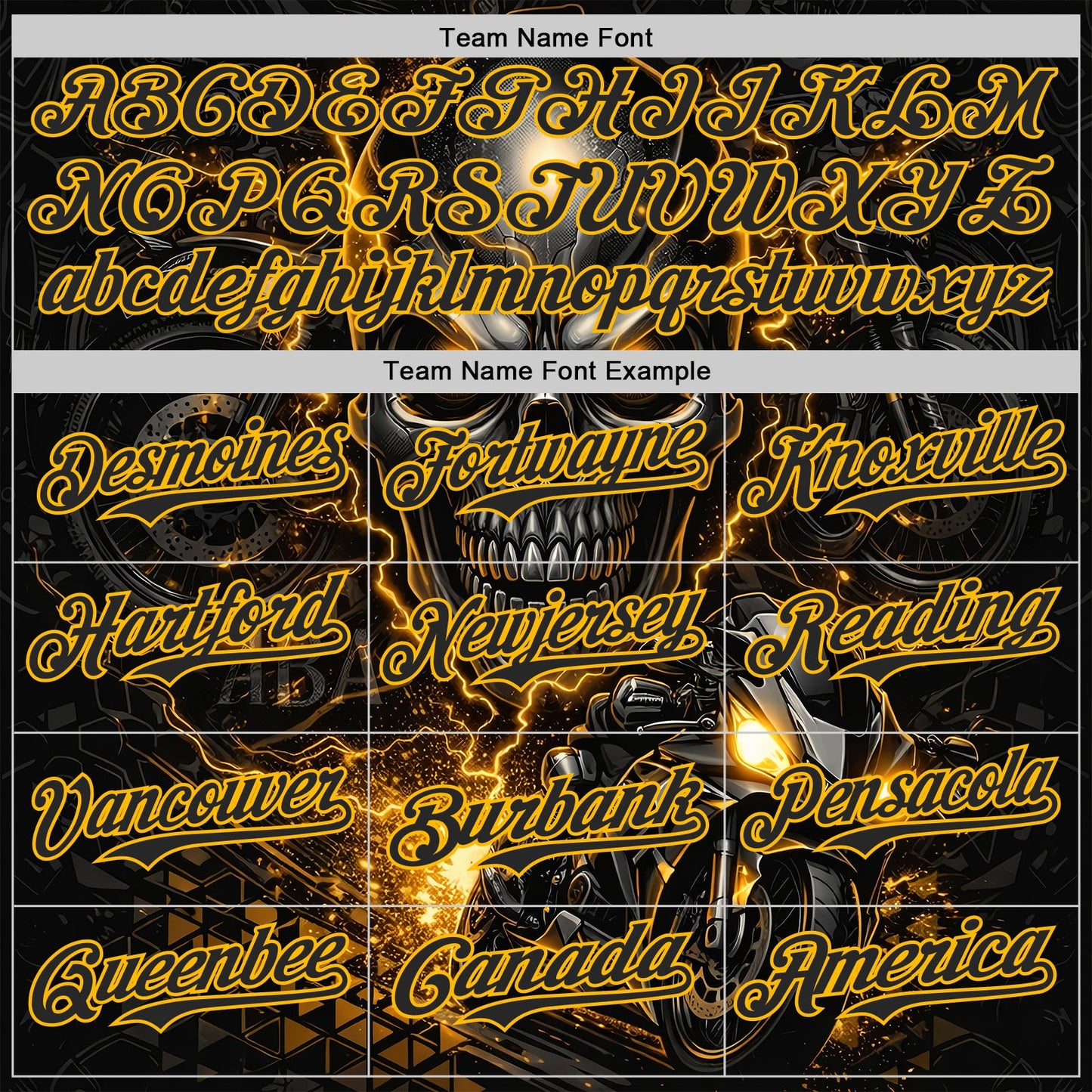 Custom Black-Gold 3D Pattern Design Motorcycle Motocross Skull Authentic Baseball Jersey