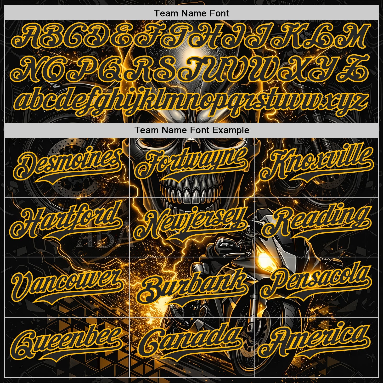 Custom Black-Gold 3D Pattern Design Motorcycle Motocross Skull Authentic Baseball Jersey