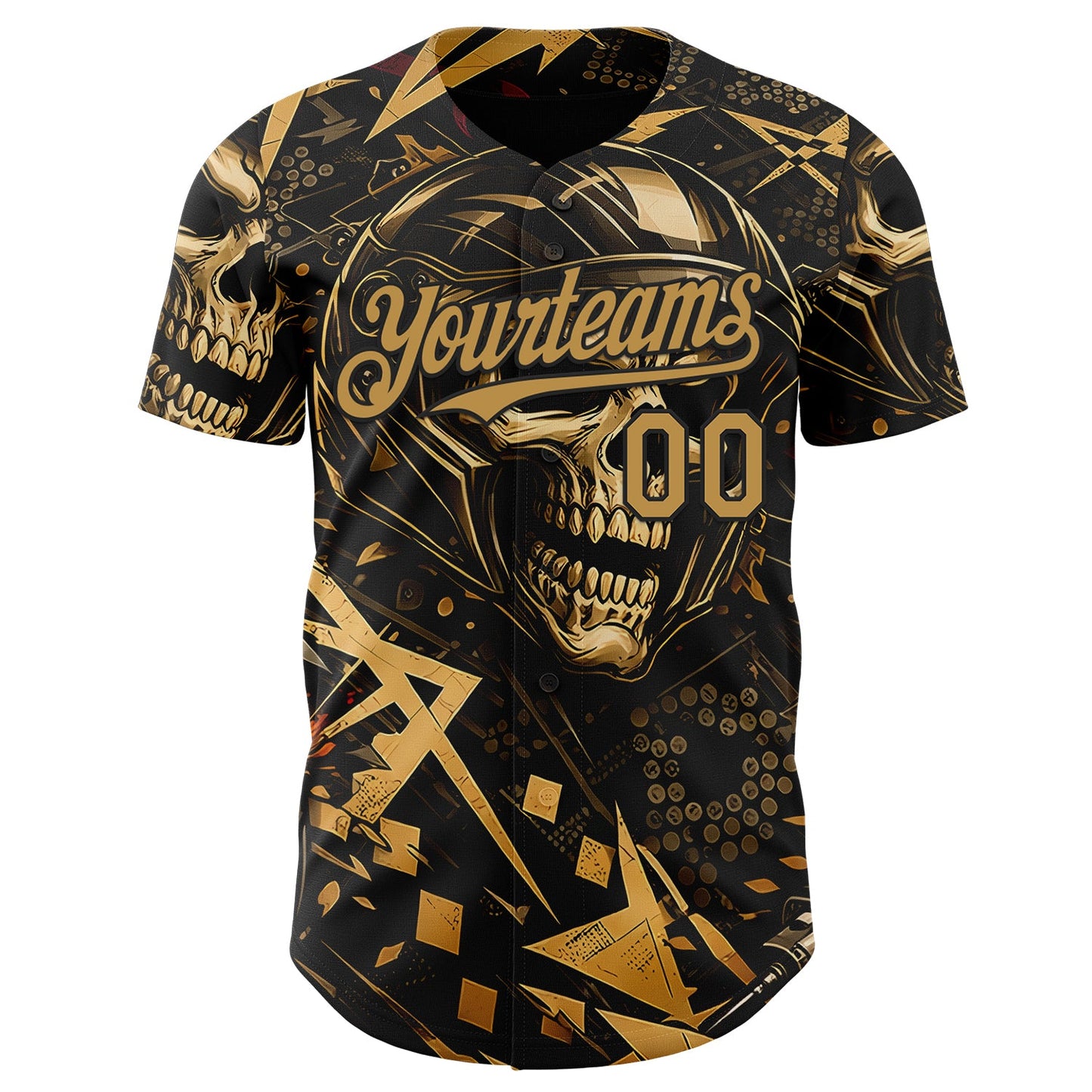 Custom Black-Old Gold 3D Pattern Design Motorcycle Motocross Skull Authentic Baseball Jersey
