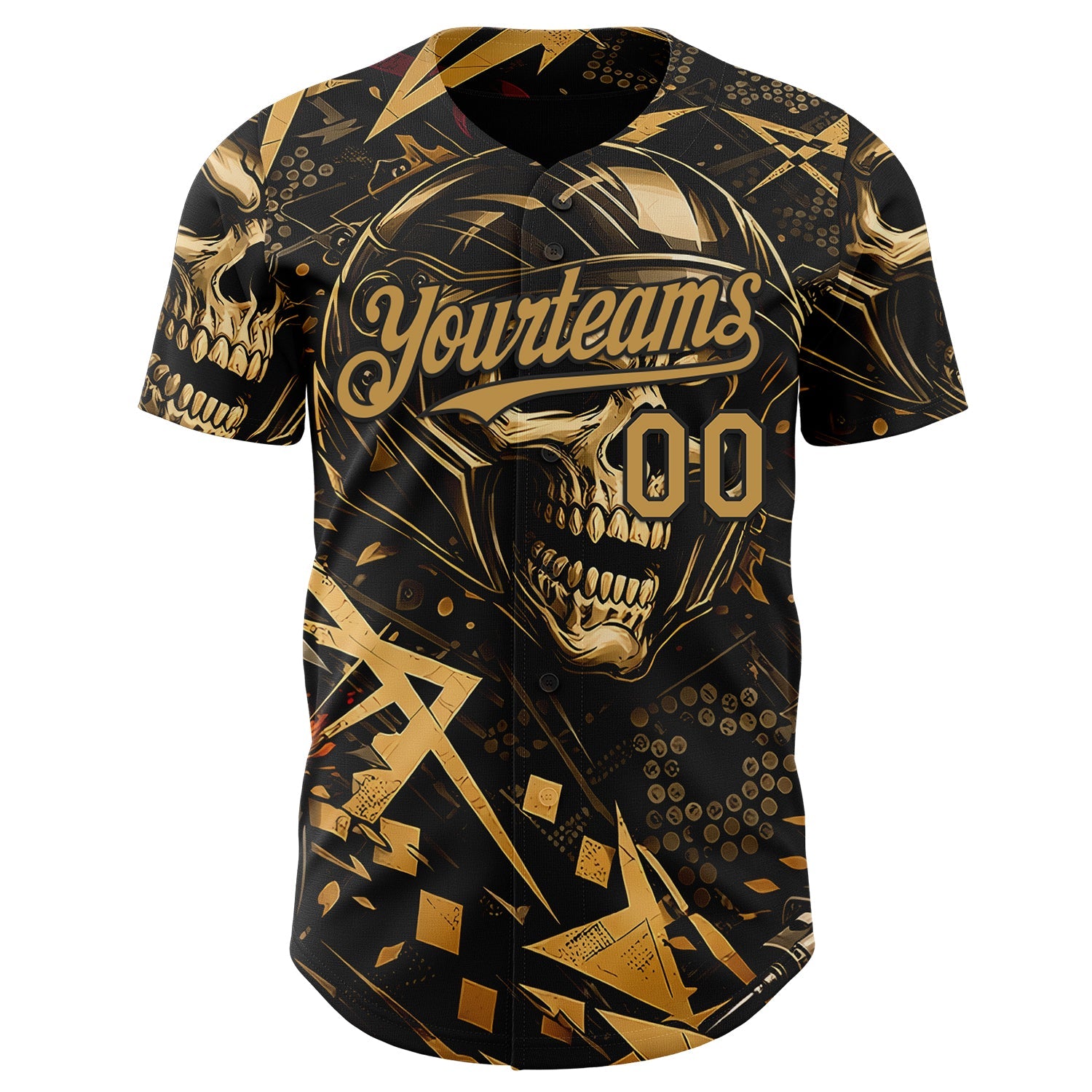 Custom Black-Old Gold 3D Pattern Design Motorcycle Motocross Skull Authentic Baseball Jersey
