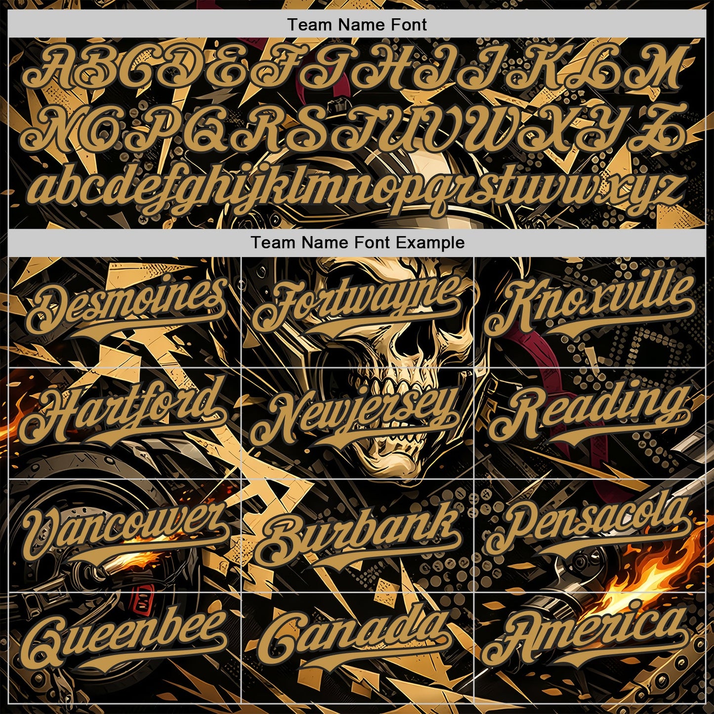 Custom Black-Old Gold 3D Pattern Design Motorcycle Motocross Skull Authentic Baseball Jersey