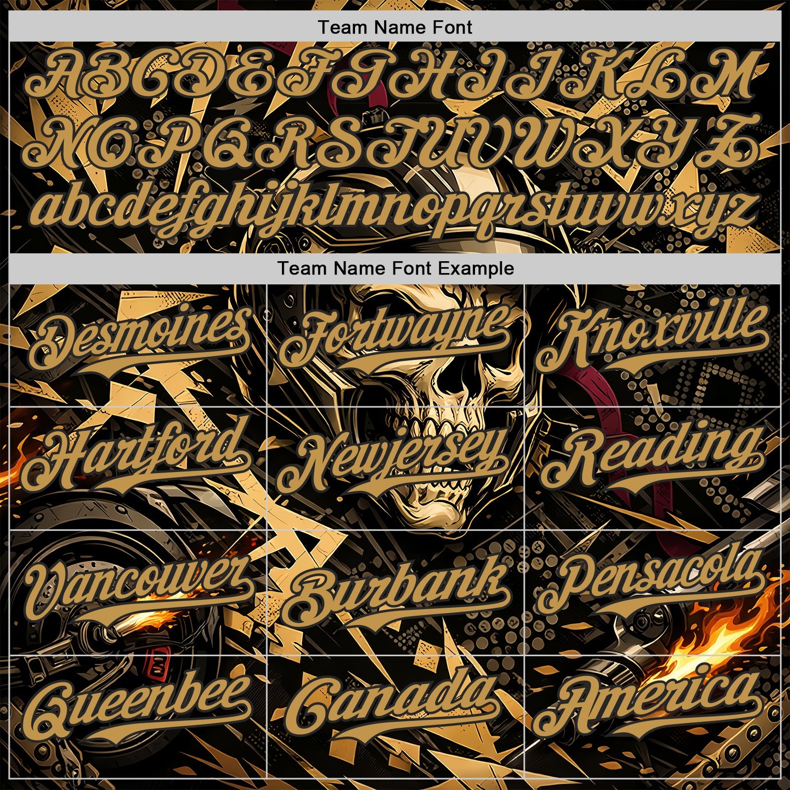 Custom Black-Old Gold 3D Pattern Design Motorcycle Motocross Skull Authentic Baseball Jersey