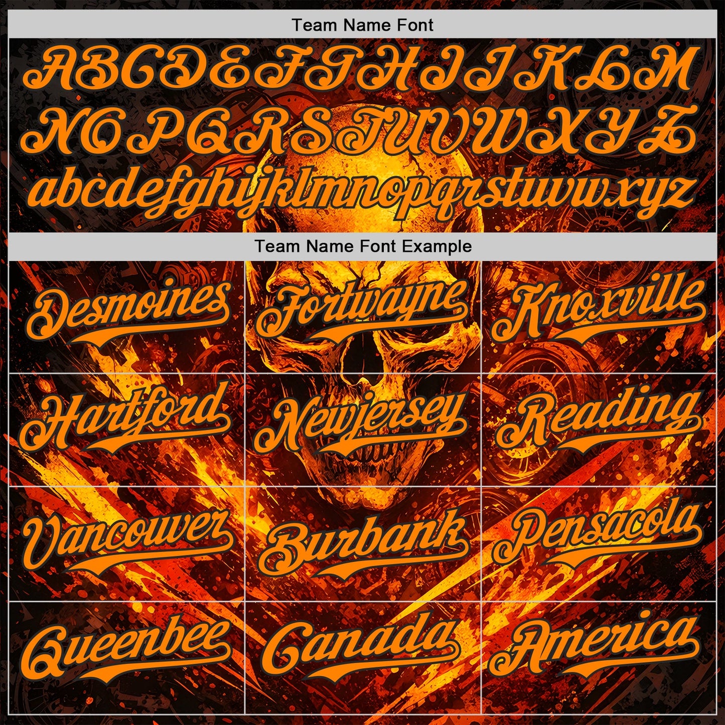 Custom Black-Bay Orange 3D Pattern Design Motorcycle Motocross Skull Flame Authentic Baseball Jersey