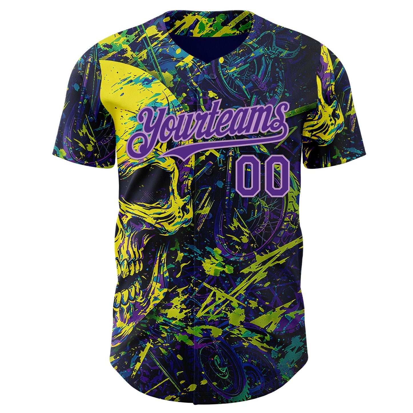 Custom Blue Purple Yellow-Light Purple 3D Pattern Design Motorcycle Motocross Skull Authentic Baseball Jersey