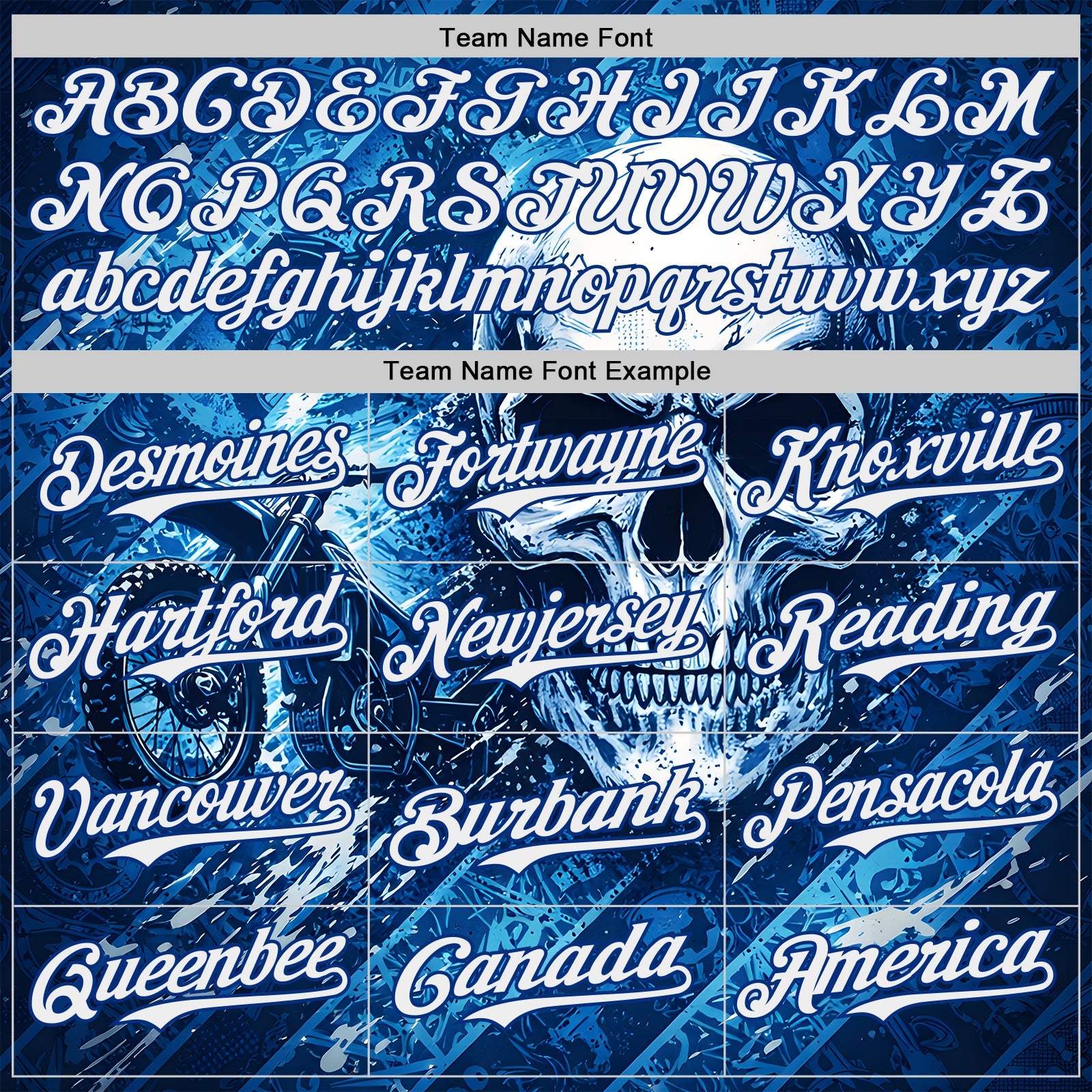 Custom Blue White-Royal 3D Pattern Design Motorcycle Motocross Skull Authentic Baseball Jersey