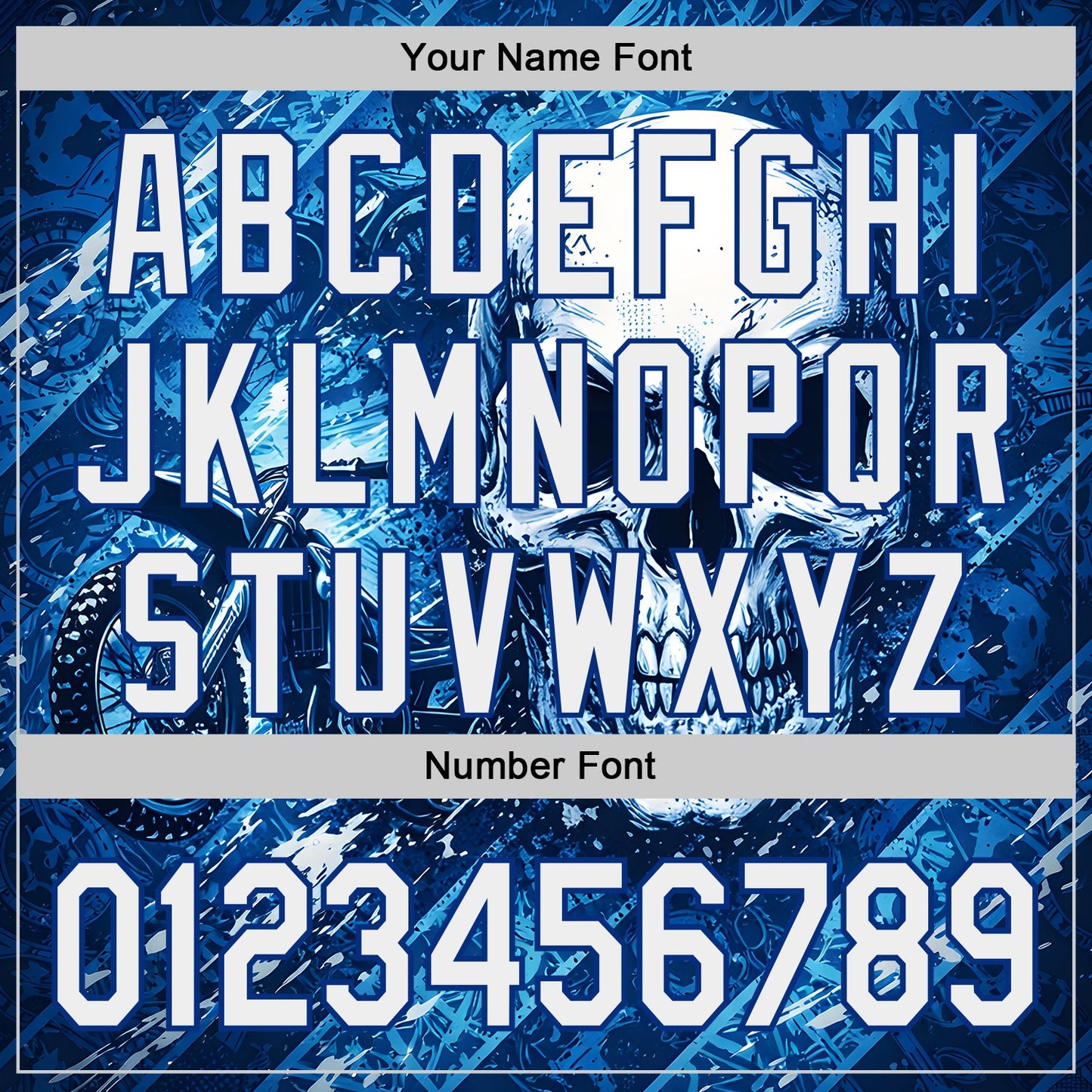 Custom Blue White-Royal 3D Pattern Design Motorcycle Motocross Skull Authentic Baseball Jersey